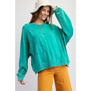 Flower Child French Terry Pullover Top in Atlantis Green